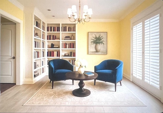 4502 Thoreau Cir, Corpus Christi, TX 78410 - sitting room with a chandelier, wood finished floors, and ornamental molding