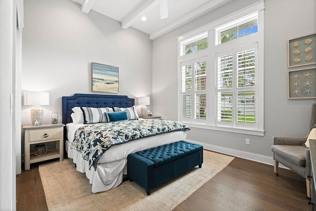 125 Reserve Ln, Rockport, TX 78382 - bedroom with beamed ceiling, wood finished floors, and recessed lighting