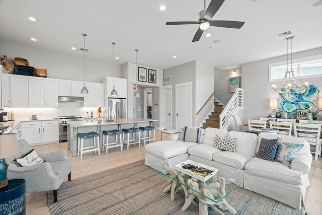 125 Reserve Ln, Rockport, TX 78382 - living area featuring ceiling fan and recessed lighting