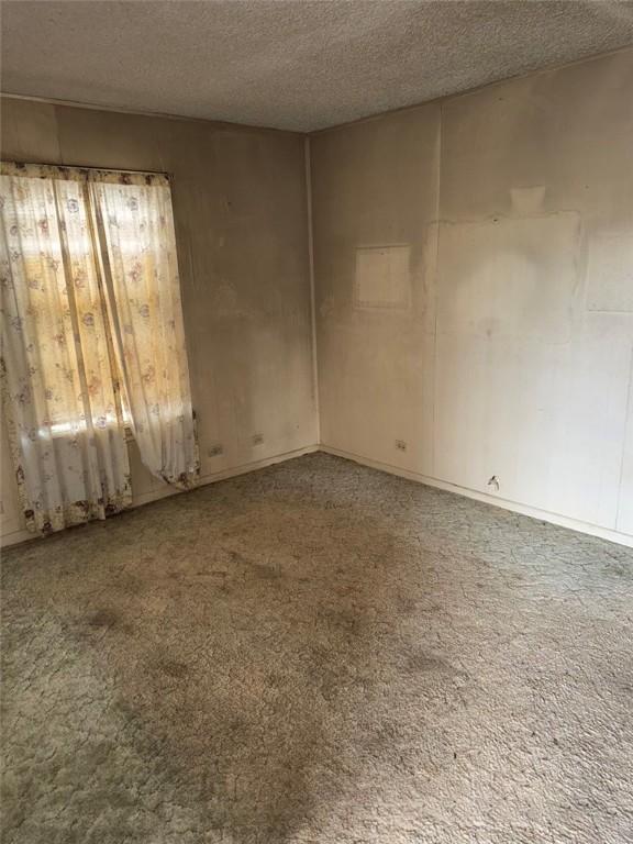 unfurnished room featuring carpet floors and a textured ceiling