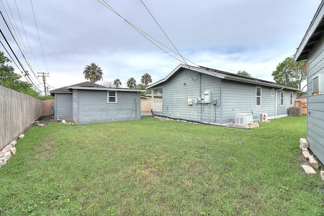 view of yard with an outbuilding and a fenced backyard