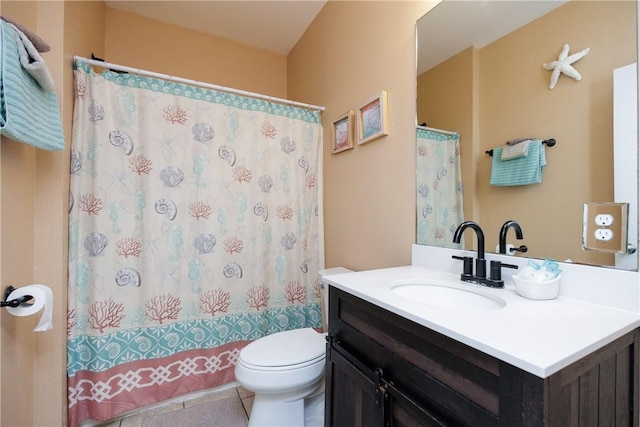 112 Tropical Breeze Ln, Aransas Pass, TX 78336 - full bathroom featuring vanity, tile patterned flooring, and a shower with shower curtain
