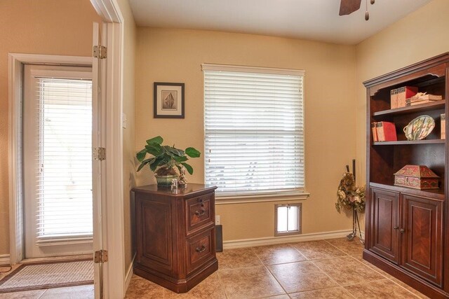 214 Palmer Dr, Portland, TX 78374 - interior space featuring baseboards, a ceiling fan, and light tile patterned flooring