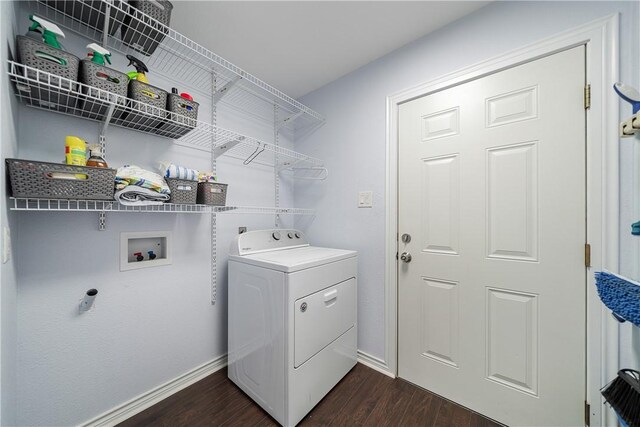 438 Pennington Dr, Corpus Christi, TX 78412 - laundry area with washer / dryer, dark wood finished floors, and baseboards