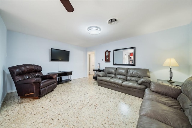 438 Pennington Dr, Corpus Christi, TX 78412 - living room featuring a ceiling fan and baseboards