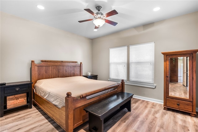215 Sandollar Cir, Fulton, TX 78358 - bedroom featuring light wood-style flooring, ceiling fan, baseboards, and recessed lighting