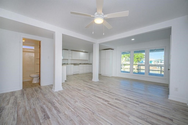 interior space featuring light hardwood / wood-style flooring and ceiling fan