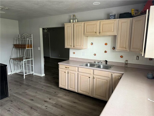 9047 County Road 471, Mathis, TX 78368 - kitchen with a sink, wood finished floors, tasteful backsplash, and light countertops