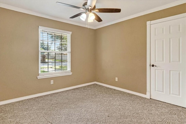 11129 Mulholland Dr, Corpus Christi, TX 78410 - empty room with a ceiling fan, carpet flooring, and crown molding