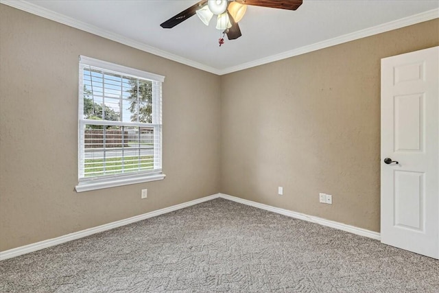 11129 Mulholland Dr, Corpus Christi, TX 78410 - carpeted spare room featuring plenty of natural light, a ceiling fan, and crown molding