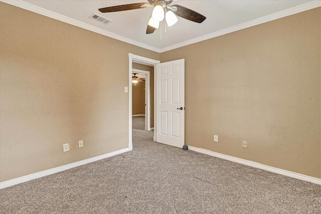 11129 Mulholland Dr, Corpus Christi, TX 78410 - spare room with carpet floors, a ceiling fan, and ornamental molding