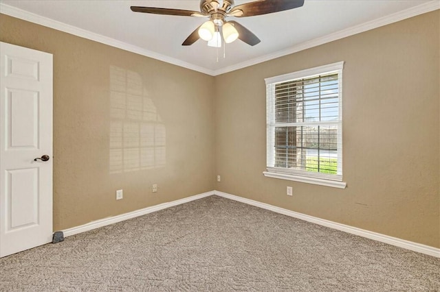 11129 Mulholland Dr, Corpus Christi, TX 78410 - empty room featuring carpet floors, crown molding, and a ceiling fan