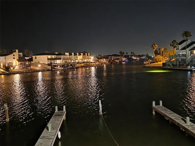 dock area with a water view