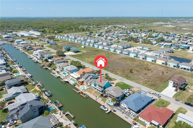 227 Windjammer St, Rockport, TX 78382 - aerial view of property's location featuring a large body of water and nearby suburban area