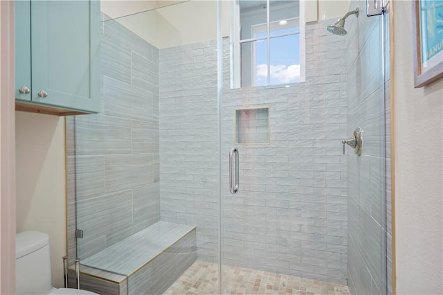 bathroom with toilet and an enclosed shower