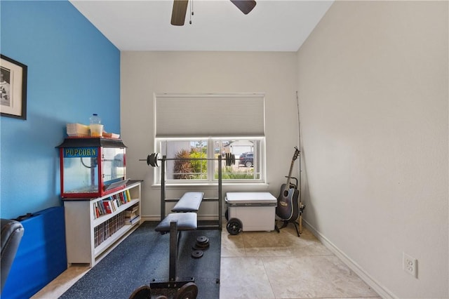 15229 Capstan St, Corpus Christi, TX 78418 - workout area featuring a ceiling fan and baseboards