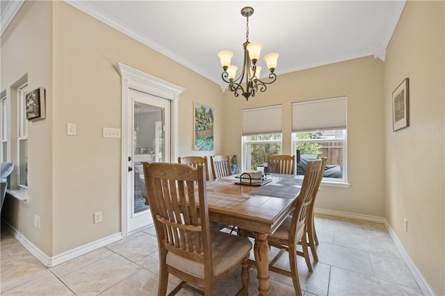 15229 Capstan St, Corpus Christi, TX 78418 - dining area with a chandelier, ornamental molding, and light tile patterned floors