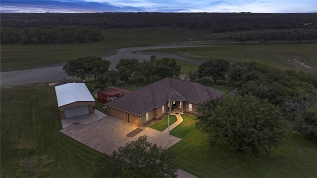 view of aerial view at dusk