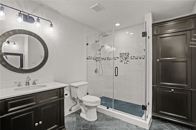 5418 Stonegate Way, Corpus Christi, TX 78411 - bathroom featuring vanity, a stall shower, recessed lighting, and tile patterned flooring