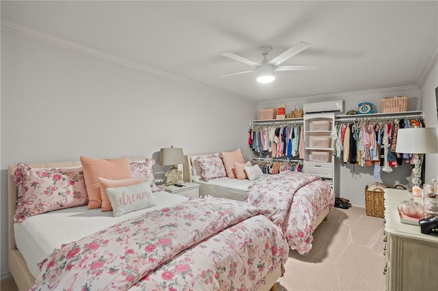 5418 Stonegate Way, Corpus Christi, TX 78411 - bedroom with carpet, ornamental molding, a closet, and ceiling fan