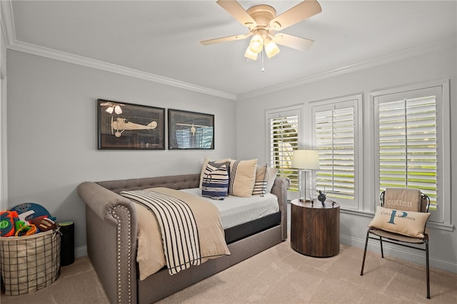 5418 Stonegate Way, Corpus Christi, TX 78411 - bedroom featuring carpet floors, crown molding, and ceiling fan