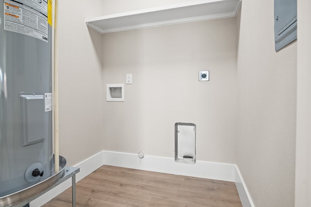 laundry room featuring hookup for a washing machine, hardwood / wood-style flooring, and hookup for an electric dryer