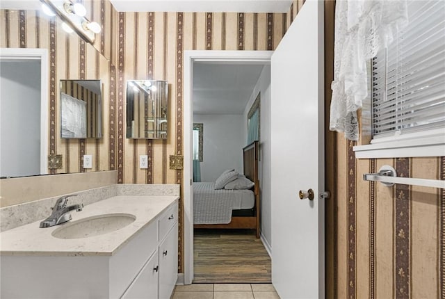 bathroom with vanity and tile patterned floors