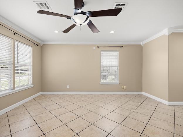 4546 Prescott St, Corpus Christi, TX 78416 - spare room featuring crown molding, a ceiling fan, light tile patterned floors, and recessed lighting