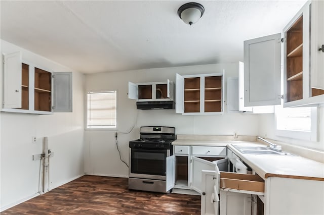 kitchen with dark hardwood / wood-style flooring, a wealth of natural light, sink, and gas range