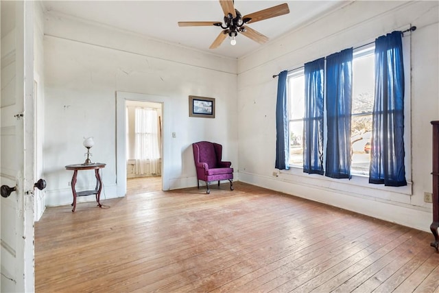 unfurnished room featuring light wood-style flooring and a ceiling fan
