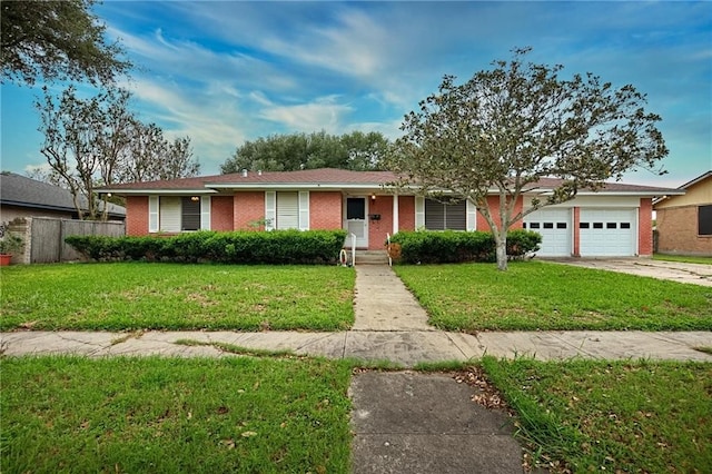 single story home with a garage and a front yard