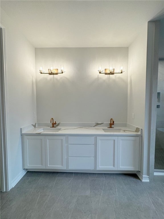 bathroom featuring vanity and walk in shower