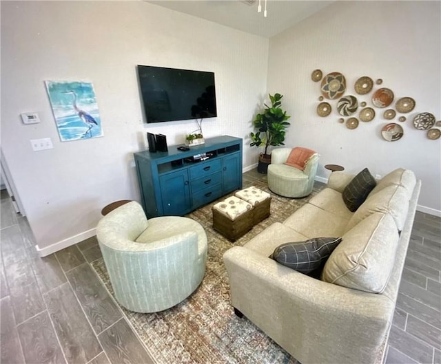 living room featuring dark hardwood / wood-style floors