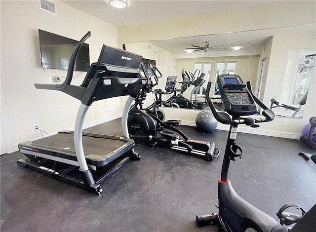 gym featuring ceiling fan