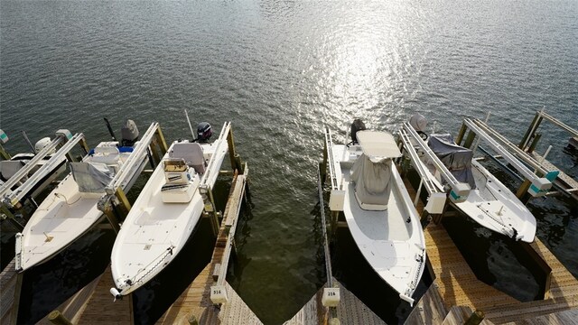 view of dock with a water view