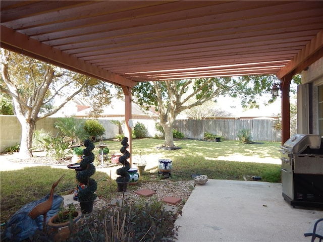 view of patio / terrace with a pergola and grilling area