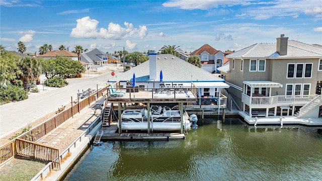 view of dock with a water view