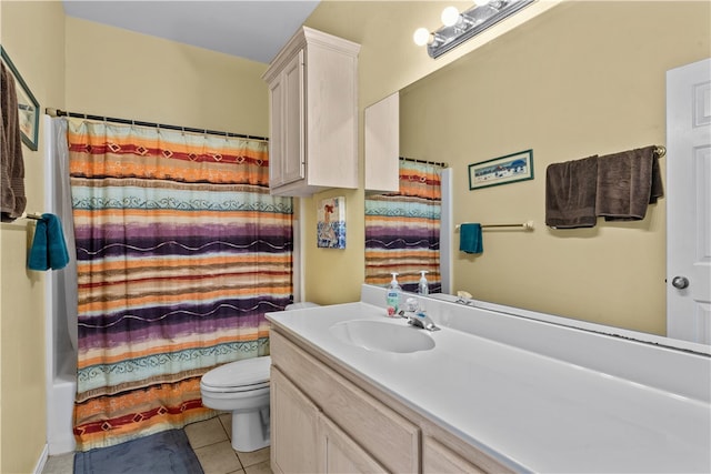 bathroom featuring toilet, vanity, and tile patterned floors