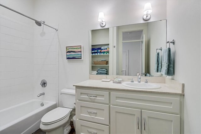 full bathroom with shower / tub combination, vanity, and toilet