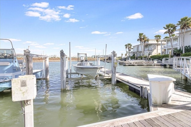 dock area with a water view