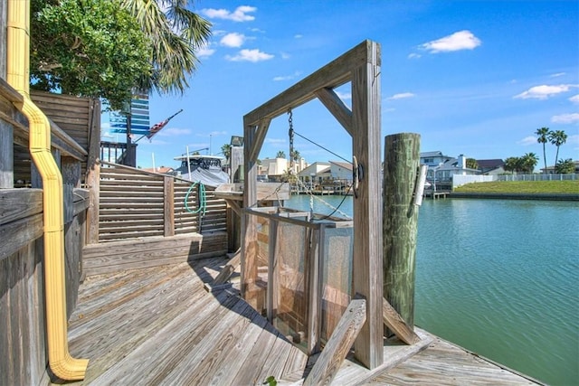 view of dock with a water view