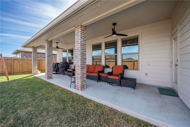 view of patio / terrace featuring an outdoor hangout area and ceiling fan