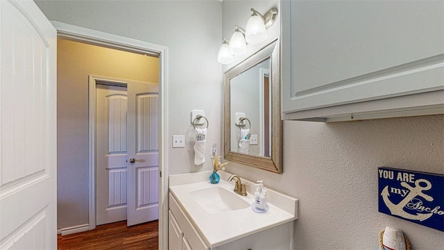 bathroom featuring wood-type flooring and vanity