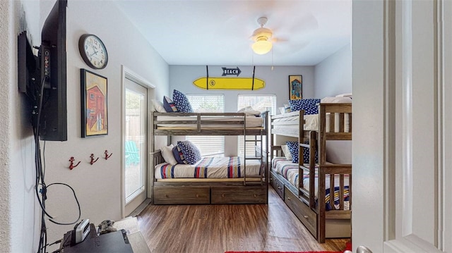 bedroom featuring ceiling fan and wood-type flooring