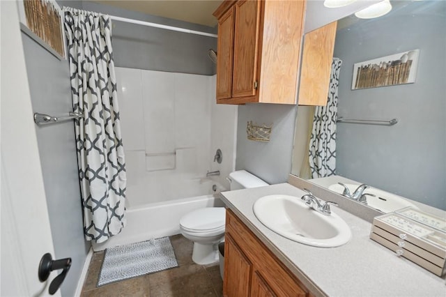 full bathroom featuring vanity, toilet, tile patterned flooring, and shower / bath combo