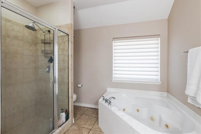 2618 Gentle Wind Ave, Corpus Christi, TX 78414 - bathroom with a stall shower, a jetted tub, and tile patterned floors