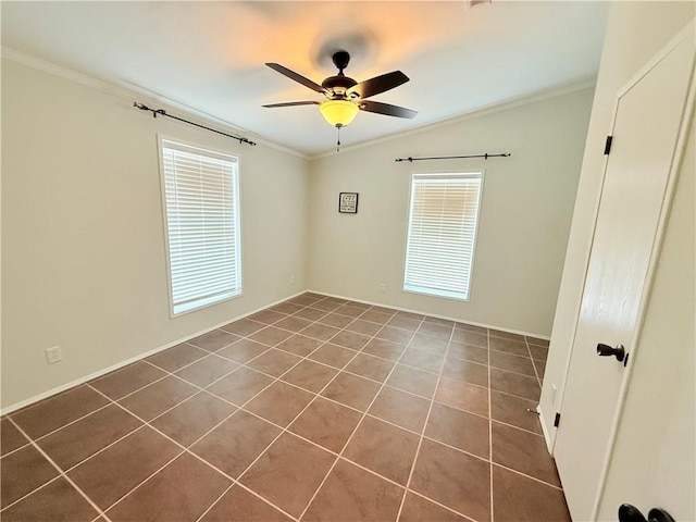 1182 Lee Rd, Aransas Pass, TX 78336 - tiled spare room with ornamental molding, ceiling fan, and vaulted ceiling