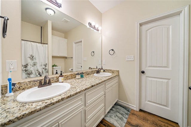 bathroom featuring wood-type flooring and vanity