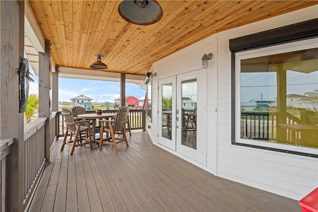 wooden terrace with french doors