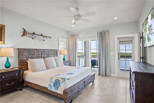 144 Sunrise Ave, Port Aransas, TX 78373 - bedroom with access to outside, ceiling fan, and recessed lighting